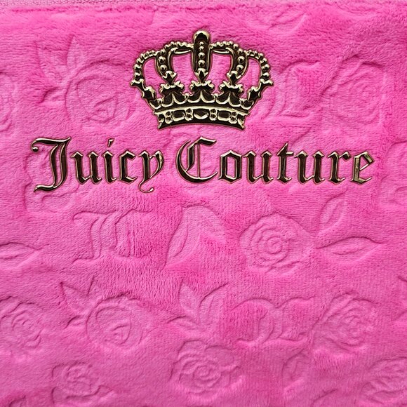 Juicy Couture New Floral Embossed Velour Pink Travel Cosmetic Makeup Bag Set - Picture 2 of 10